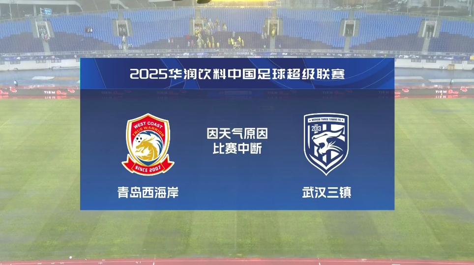 比賽延期！青島西海岸vs武漢三鎮(zhèn)進行至18分鐘，因天氣中斷30分鐘