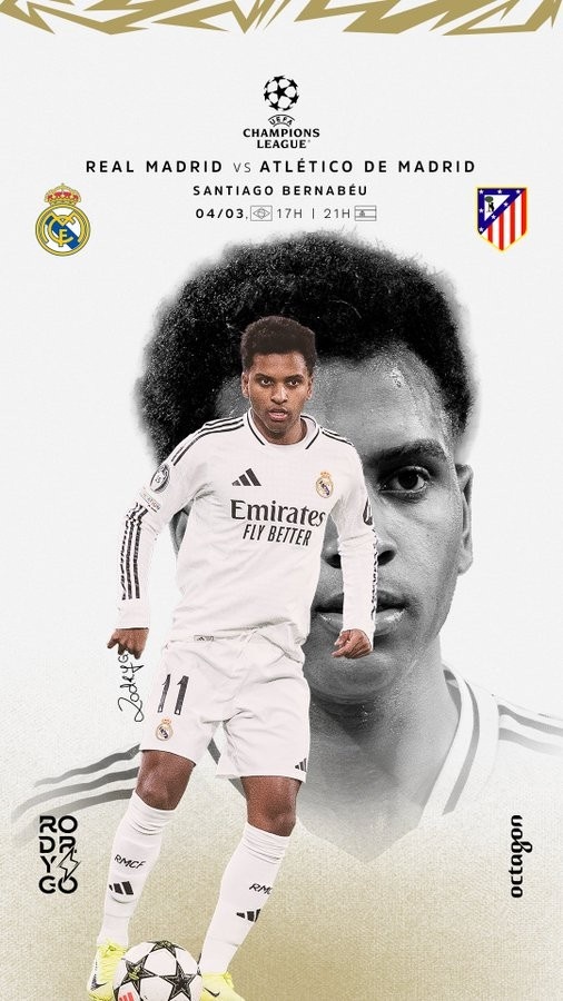 歐冠馬德里德比！羅德里戈曬個人海報(bào)：伯納烏見，HALA MADRID
