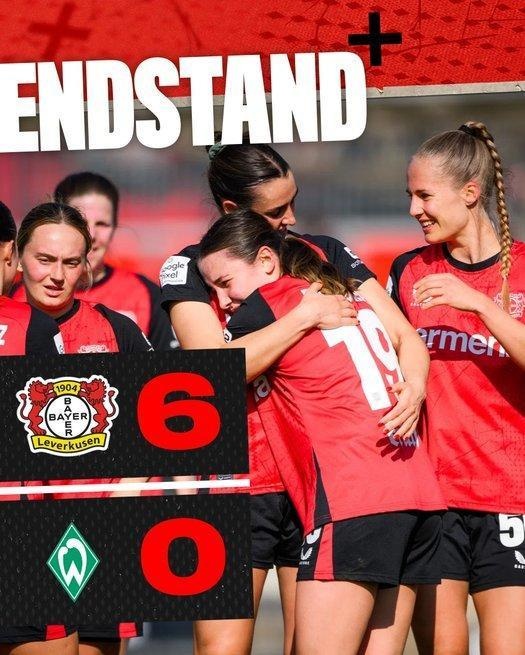 勒沃庫森女足6-0云達(dá)不來梅女足，沈夢露首發(fā)出場59分鐘